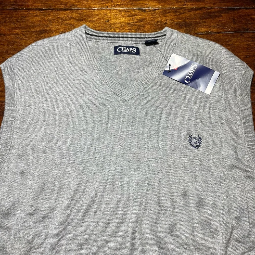Chaps Men's XXL Gray V-Neck Pullover Sweater Vest Preppy Classic‎ Old Money NWT